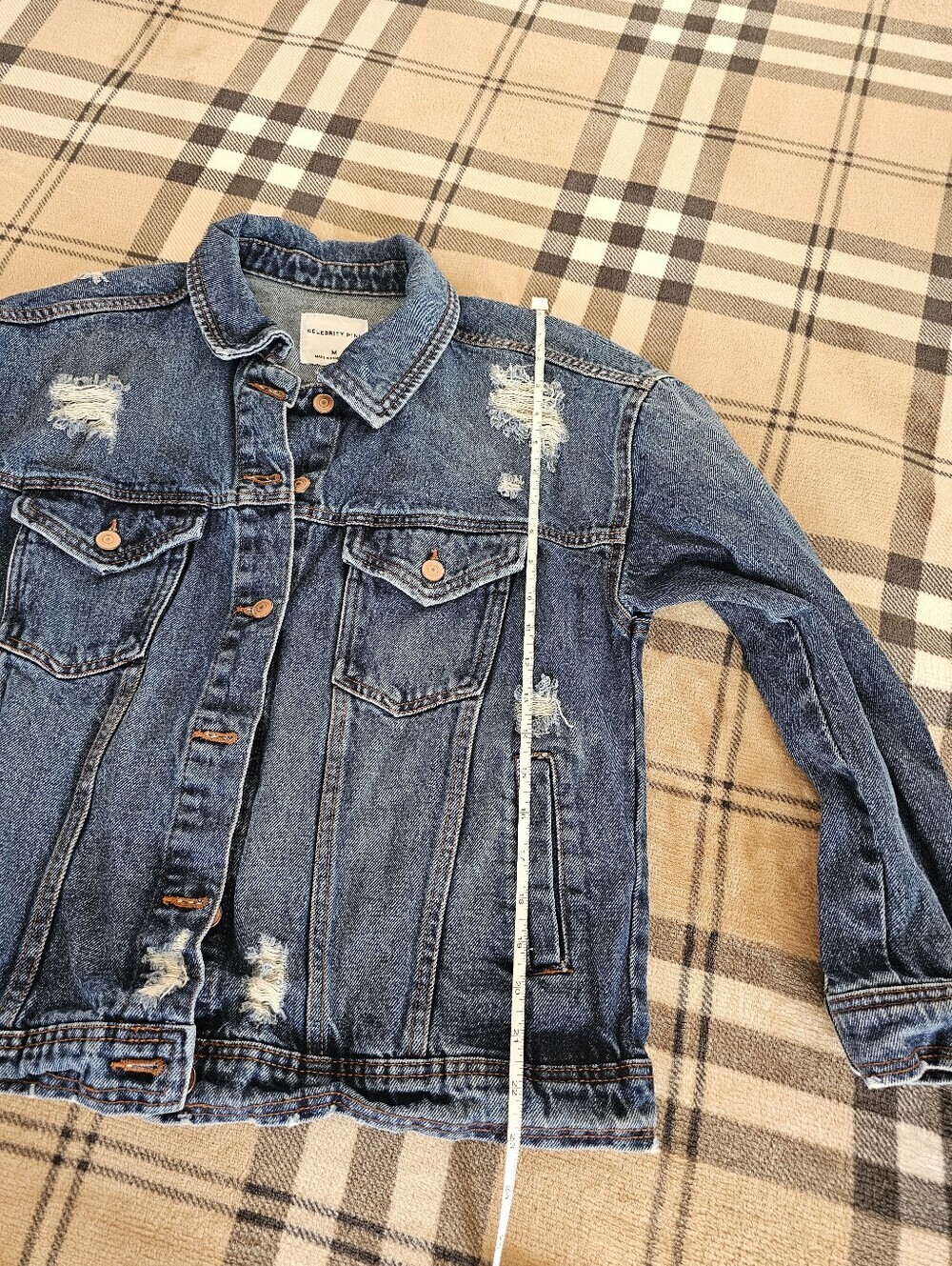 Celebrity Pink Dark Blue Distressed Denim Jacket - Picture 9 of 9